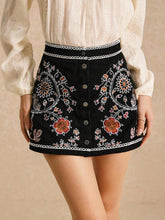 Poéselle Women Corduroy Boho Embroidered Skirt, Vintage Cottagecore Frenchies, Fall Winter Skirt, Warm Fluffly Texture, Extra Workmanship Boho